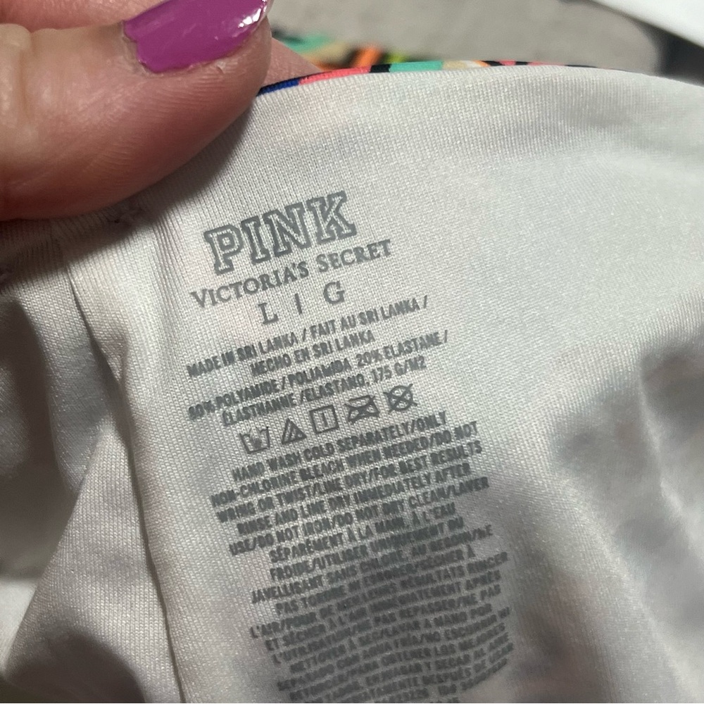 Rare Victoria’s Secret Pink Strappy Swimsuit Bikini Set Geometric Stripe Aztec L - Picture 9 of 10